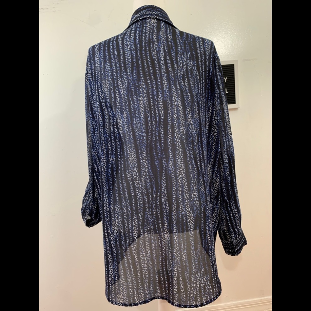 Michael Kors Animal Print Button Down Navy and White Blouse - Picture 4 of 11
